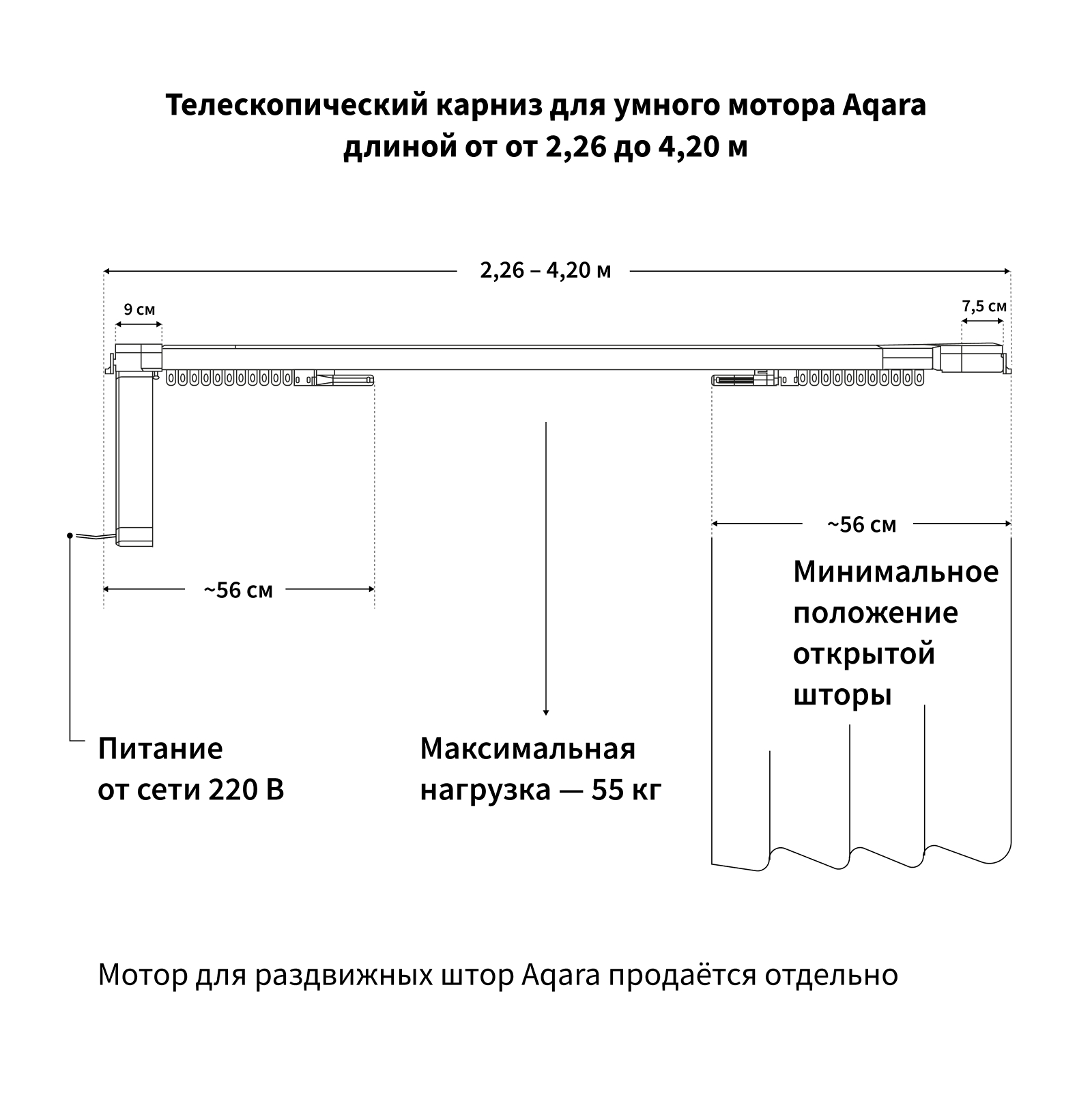 Телескопический карниз для электро-шторы